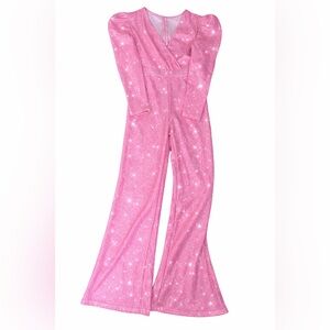 Bubblegum Pink Luxe Glitter Jumpsuit ✨ Elegant Long Sleeve | Size L | NWT